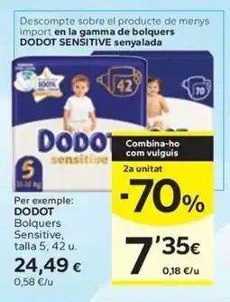 Caprabo DODOT Bolquers Sensitive, talla 5, 42 u. oferta