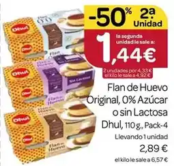Supermercados El Jamón Dhul - flan de huevo original, 0% azucar o sin lactosa oferta