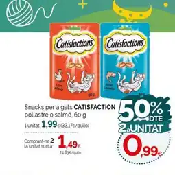 Condis CATISFACTION Snacks per a gats pollastre o salmó oferta
