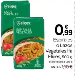 Supermercados El Jamón ELIGES Espirales o Lazos Vegetales oferta
