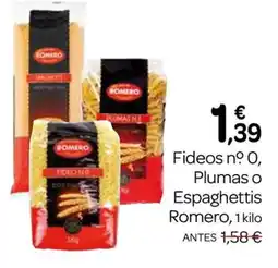 Supermercados El Jamón ROMERO Fideos nº 0, Plumas o Espaghettis oferta