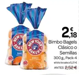 Supermercados El Jamón BIMBO Bagels Clásico o Semillas oferta