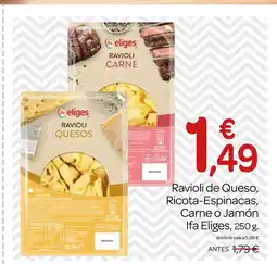 Supermercados El Jamón IFA ELIGES Ravioli de Queso, Ricota-Espinacas, Carne o Jamón oferta