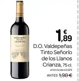 Supermercados El Jamón D.O. Valdepeñas Tinto Señorío de los Llanos Crianza oferta