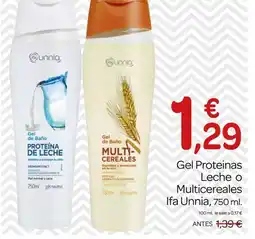 Supermercados El Jamón IFA UNNIA Gel Proteinas Leche o Multicereales oferta