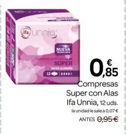Supermercados El Jamón IFA UNNIA Compresas Super con Alas oferta