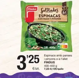 SPAR Fragadis FINDUS Espinacs amb panses i pinyons o a l'allet oferta