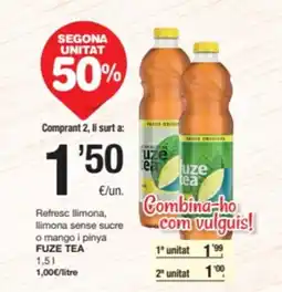 SPAR Fragadis FUZE TEA Refresc llimona, Ilimona sense sucre o mango i pinya oferta