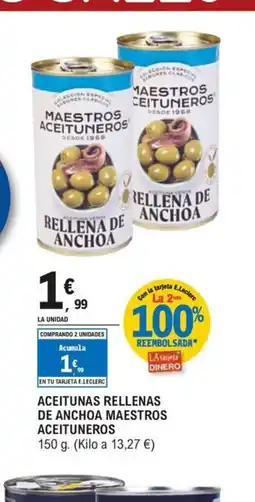 E.Leclerc Aceitunas rellenas de anchoa maestros aceituneros oferta