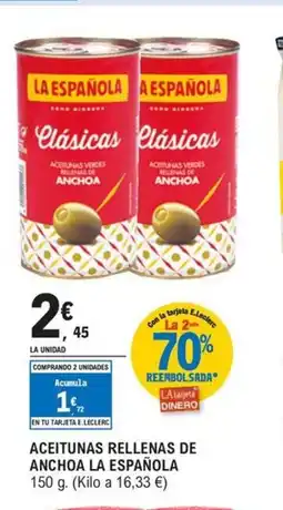 E.Leclerc LA ESPAÑOLA Aceitunas rellenas de anchoa oferta