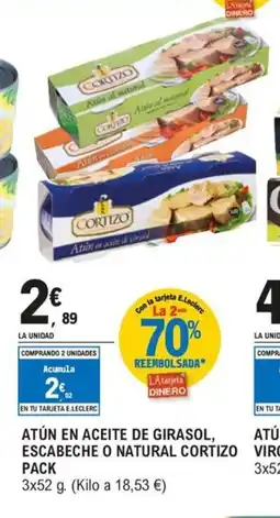 E.Leclerc CORTIZO Atún en aceite de girasol, escabeche o natural oferta
