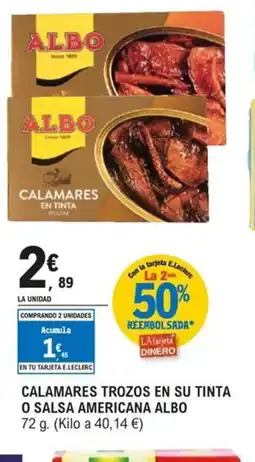 E.Leclerc ALBO 72 Calamares trozos en su tinta o salsa americana oferta
