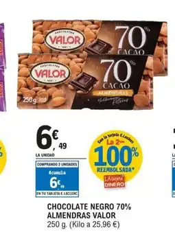 E.Leclerc VALOR Chocolate negro 70% almendras oferta