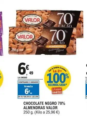 E.Leclerc VALOR Chocolate negro 70% almendras oferta