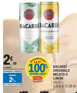E.Leclerc BACARDĺ Originals mojito o limón oferta