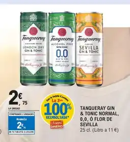 E.Leclerc TANQUERAY Gin & tonic normal, 0,0, ó flor de sevilla oferta