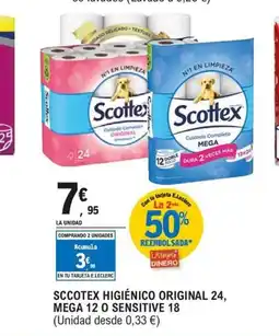 E.Leclerc SCCOTEX Higiénico original 24, mega 12 o sensitive 18 oferta