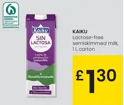 Eroski KAIKU Lactose-free semiskimmed milk carton oferta