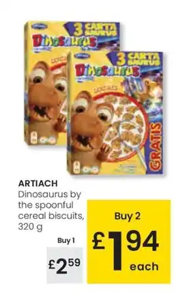Eroski ARTIACH Dinosaurus by the spoonful cereal biscuits, oferta