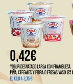 Claudio LARSA Yogur desnatado larsa con frambuesa, piña, cereales y fibra o fresas vaso oferta