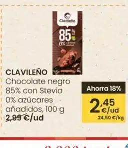 Eroski CLAVILEÑO Chocolate negro 85% con Stevia 0% azúcares añadidos oferta