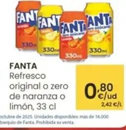 Eroski FANTA Refresco original o zero de naranza limón oferta
