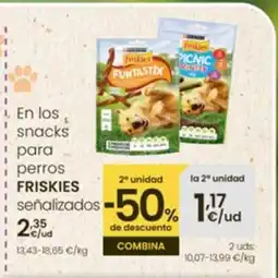 Eroski FRISKIES En los snacks para perros señalizados oferta