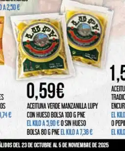 Claudio Aceituna verde manzanilla lupy con hueso bolsa o sin hueso oferta
