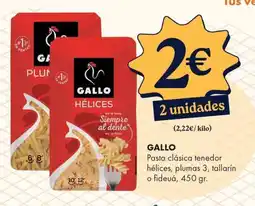 Supermercados Lupa GALLO Pasta clásica tenedor hélices, plumas 3, tallarín o fideuá oferta