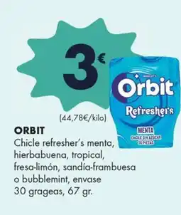 Supermercados Lupa ORBIT Chicle refresher's menta, hierbabuena, tropical, fresa-limón, sandía-frambuesa o bubblemint, envase oferta