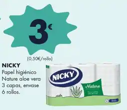 Supermercados Lupa NICKY Papel higiénico Nature aloe vera 3 capas, envase 6 rollos. oferta