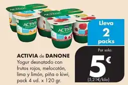 Supermercados Lupa ACTIVIA de DANONE Yogur desnatado con frutos rojos, melocotón, lima y limón, piña o kiwi oferta
