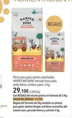 El Corte Inglés HARPER AND BONE Pienso para gatos adultos esterilizados mercado fresco pato, cerdo ibérico, cordero y pavo oferta