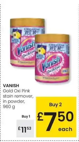 Eroski VANISH Gold Oxi Pink stain remover, in powder oferta