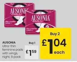 Eroski AUSONIA Ultra-thin feminine pads with wings, night, 9 pack oferta