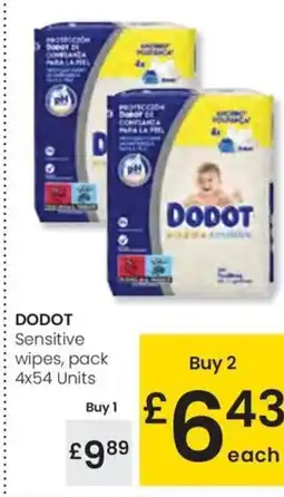 Eroski DODOT Sensitive wipes, pack 4x54 Units oferta