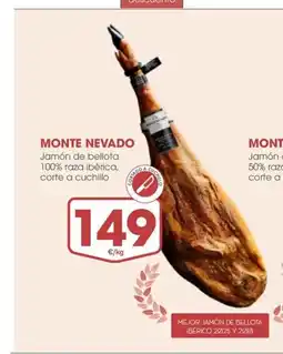 Supermercados Plaza MONTE NEVADO Jamón de bellota 100% raza ibérica, corte a cuchillo oferta