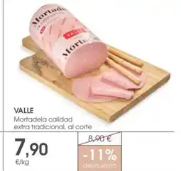 Supermercados Plaza VALLE Mortadela calidad extra tradicional, al corte oferta