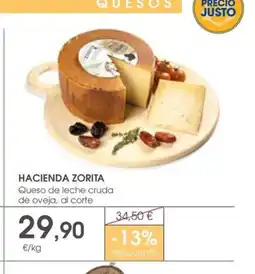 Supermercados Plaza HACIENDA ZORITA Queso de leche cruda de oveja, al corte oferta