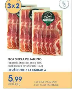 Supermercados Plaza FLOR SIERRA DE JABUGO Paleta ibérico de cebo 50% raza ibérica loncheado oferta