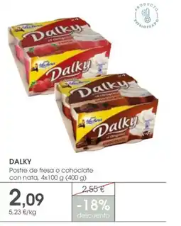 Supermercados Plaza DALKY Postre de fresa o cohoclate con nata oferta