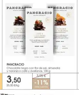 Supermercados Plaza PANCRACIO Chocolate negro con flor de sal, almendra y naranja o café y avellanas oferta