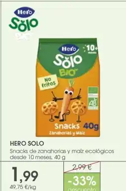Supermercados Plaza HERO SOLO Snacks de zanahorias y maíz ecológicos desde 10 meses oferta