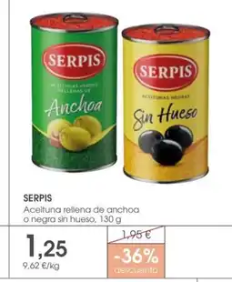 Supermercados Plaza SERPIS Aceituna rellena de anchoa o negra sin hueso oferta