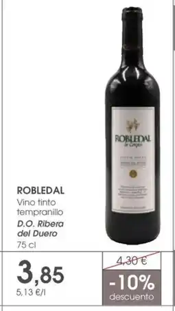 Supermercados Plaza ROBLEDAL Vino tinto tempranillo D.O. Ribera del Duero oferta