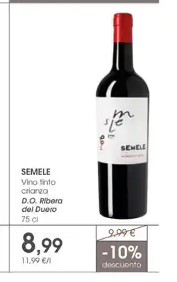 Supermercados Plaza SEMELE Vino tinto crianza D.O. Ribera del Duero oferta