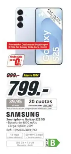 MediaMarkt SAMSUNG Smartphone Galaxy S25 5G oferta