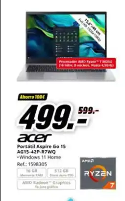 MediaMarkt ACER Portátil Aspire Go 15 AG15-42P-R7WQ oferta