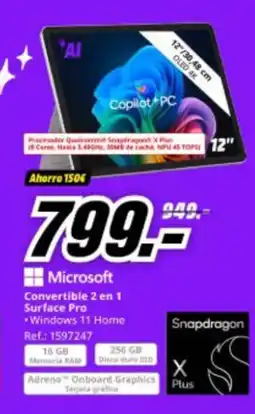 MediaMarkt MICROSOFT Convertible 2 en 1 Surface Pro oferta