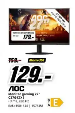 MediaMarkt AOC Monitor gaming 27" C27G4ZXE oferta